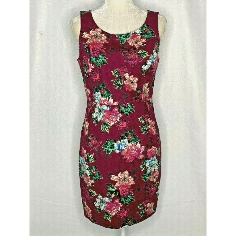 Alannah Hill Bombshell Pencil Dress 12 Maroon Red Floral Pockets Zipper Lined
